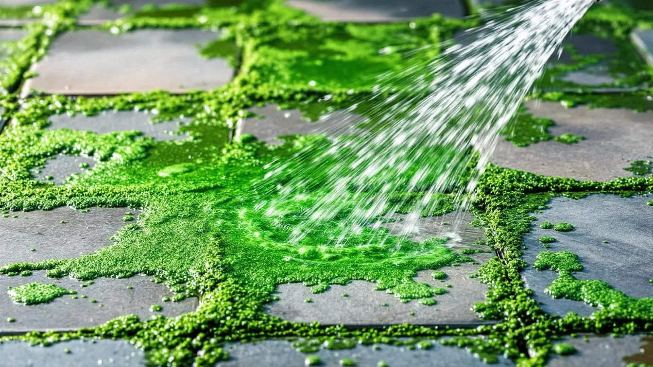 Groene aanslag op terrastegels: hogedrukreiniger maakt het juist erger